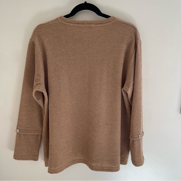Franck Anna Paris, By FA Concept, Tan Rib Button Detail Crew Sweater, Si… - Picture 2 of 10
